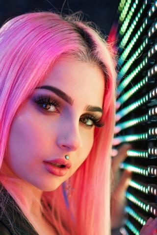 girl, beautiful, pink hair, piercing