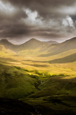 sun, green, mountains