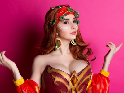 dota 2, lina, cosplay, colored, background