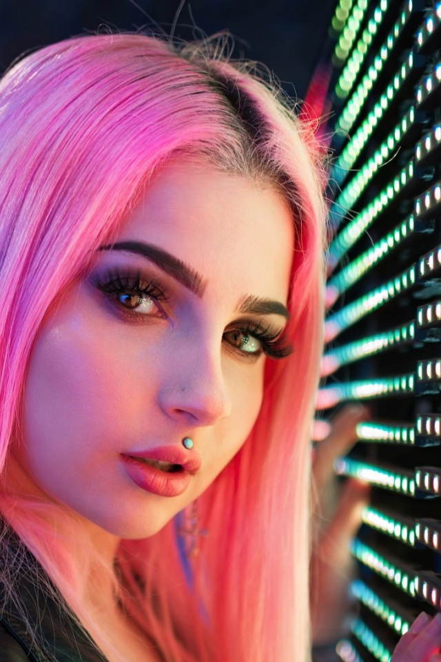 girl, beautiful, pink hair, piercing