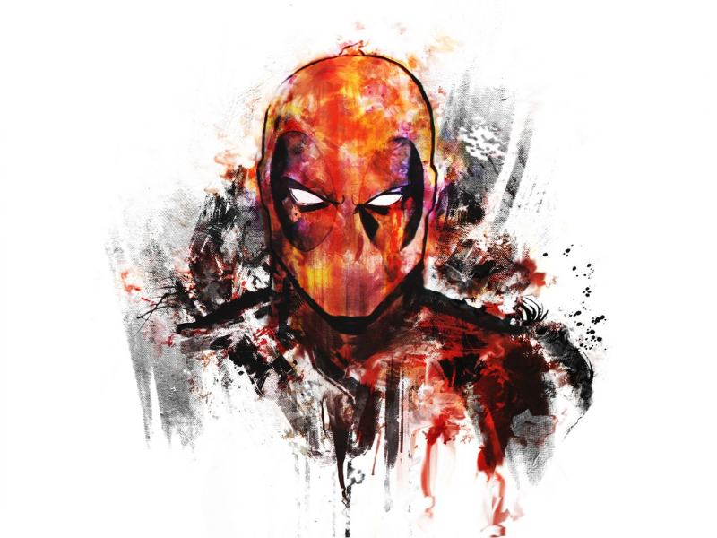 digital art, superhero, white background, artwork, deadpool