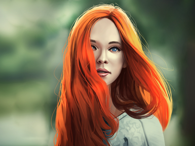 girl, cute, redhead, drawing