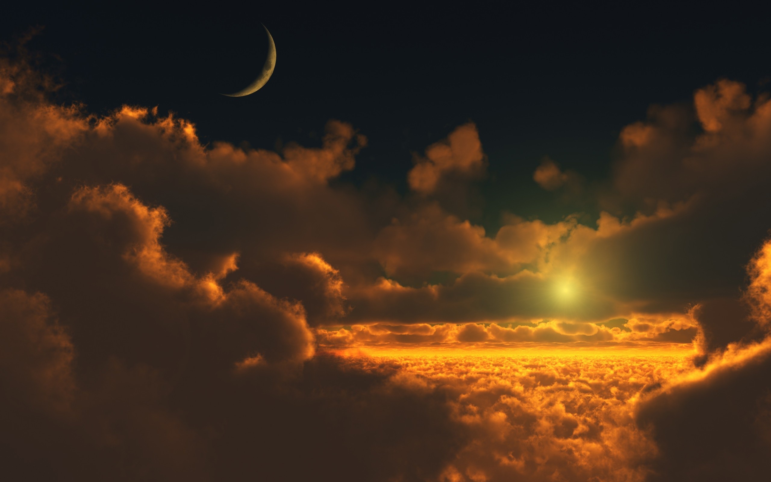 Обои луна, солнце, облака на рабочий стол. 