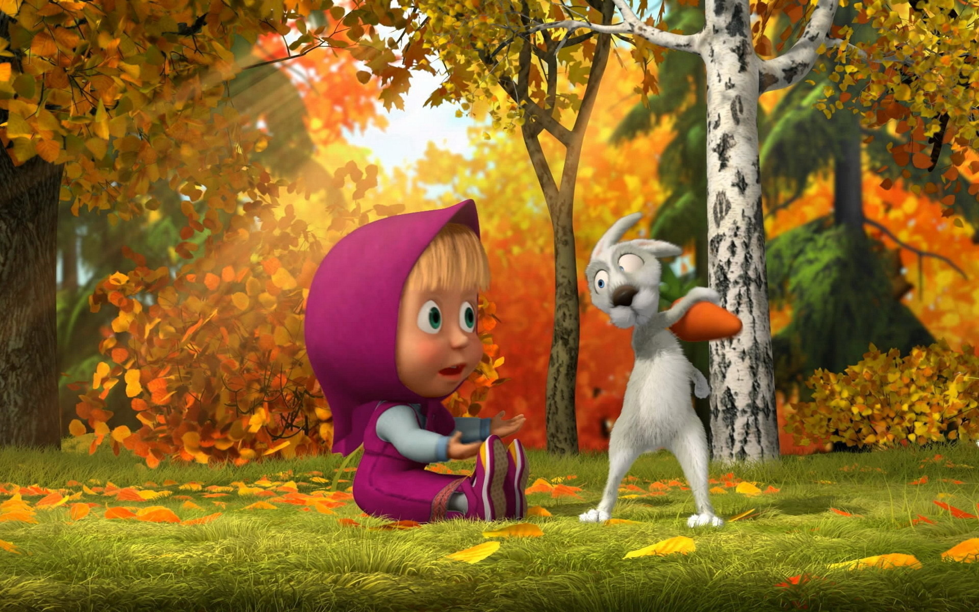 Маша иви. Маша и медведь Маша и заяц. Осень из мультфильмов.