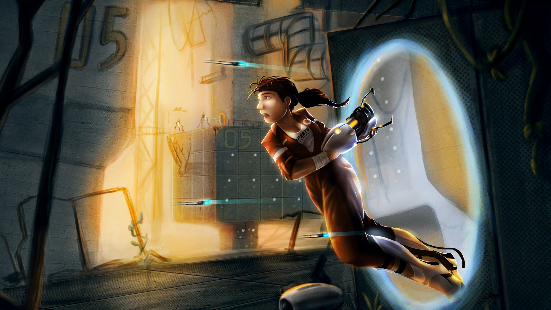 Замечательные Обои челл, портал ган, chell, portal 2, портал 2, девушка на рабочий стол хайрез