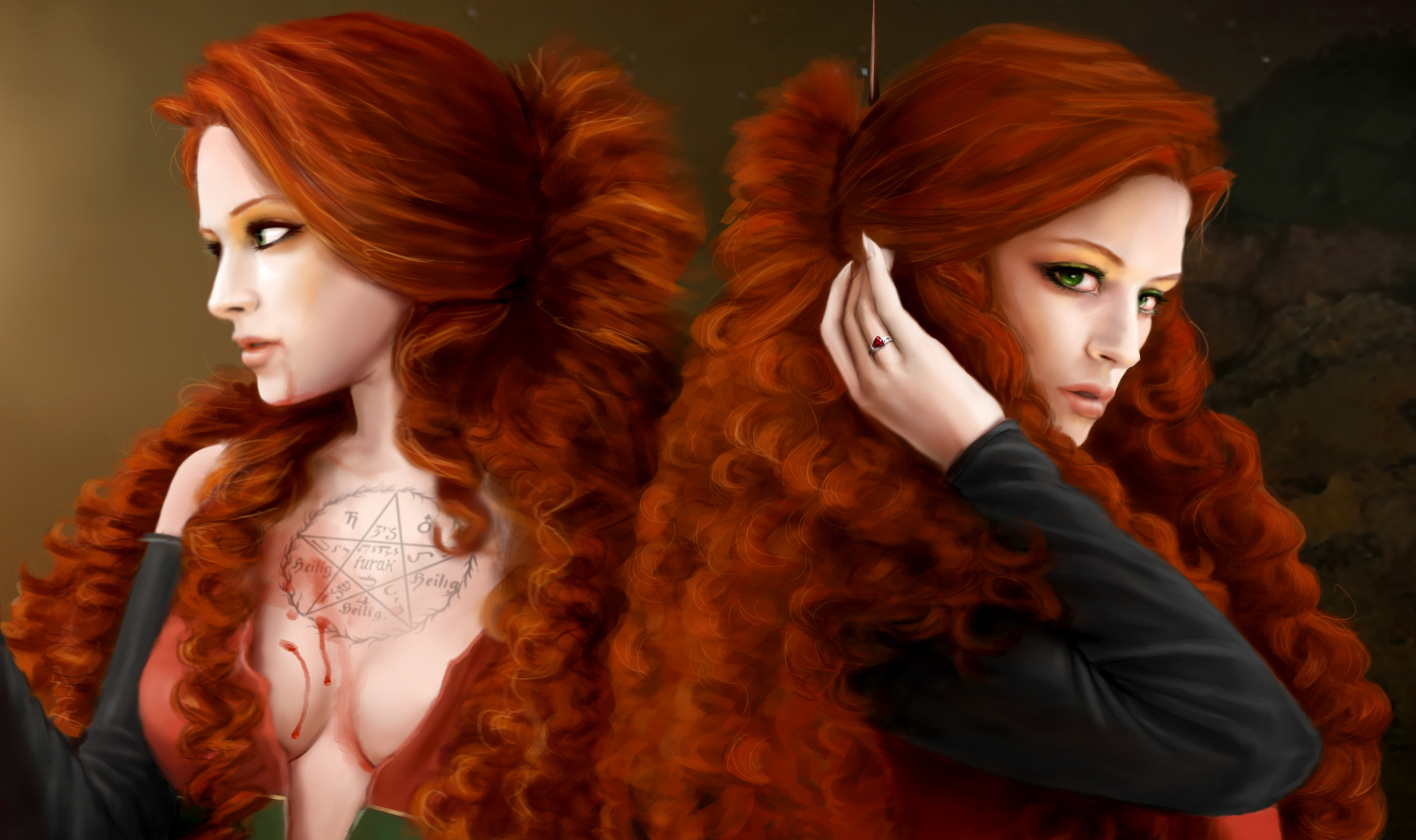 Обои волосы, лица, фантастика, девушки, рыжие, взгляд, арт на рабочий стол....