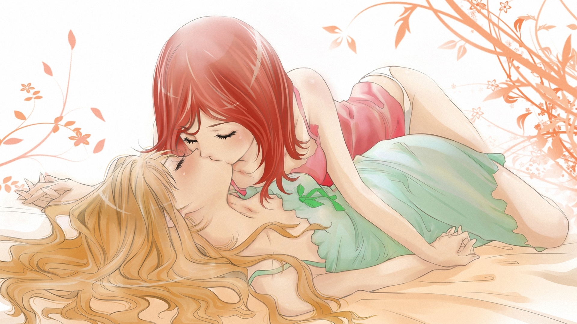 Anime lesbian love kissing