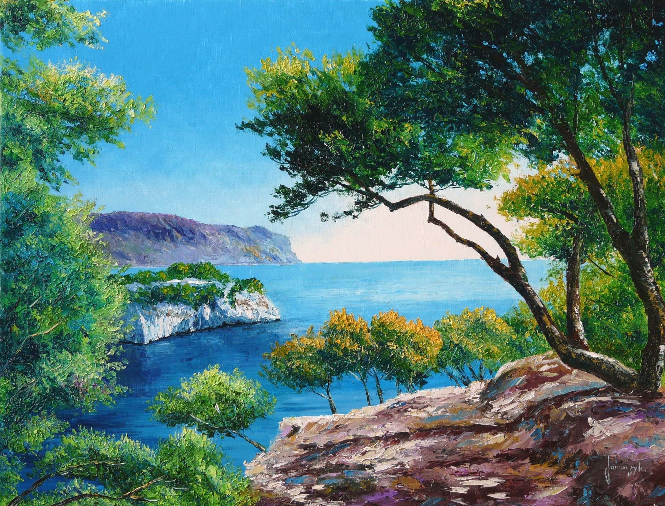 Рисунок показывающий красоту реки озера или моря. Морской пейзаж Anthony Casay.