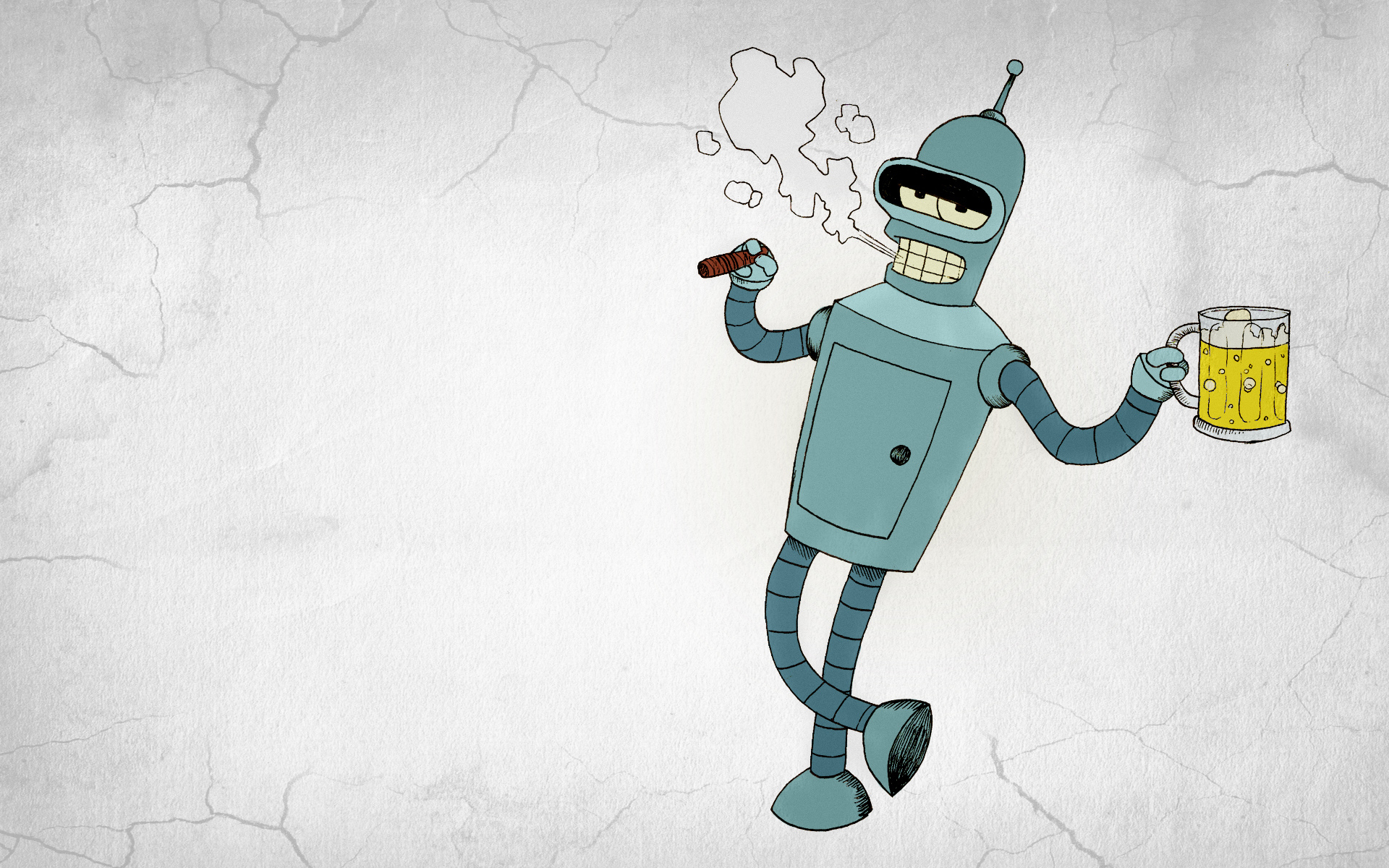 Обои bender bending rodriguez, футурама, дым, futurama, бендер, робот, сига...