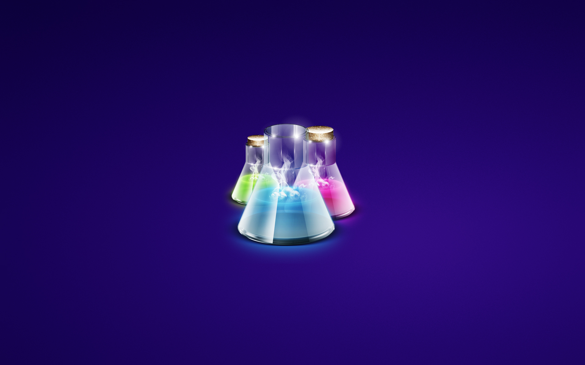 Обои фиолетовый, химия, лаборатория, колбы, темный фон на рабочий стол