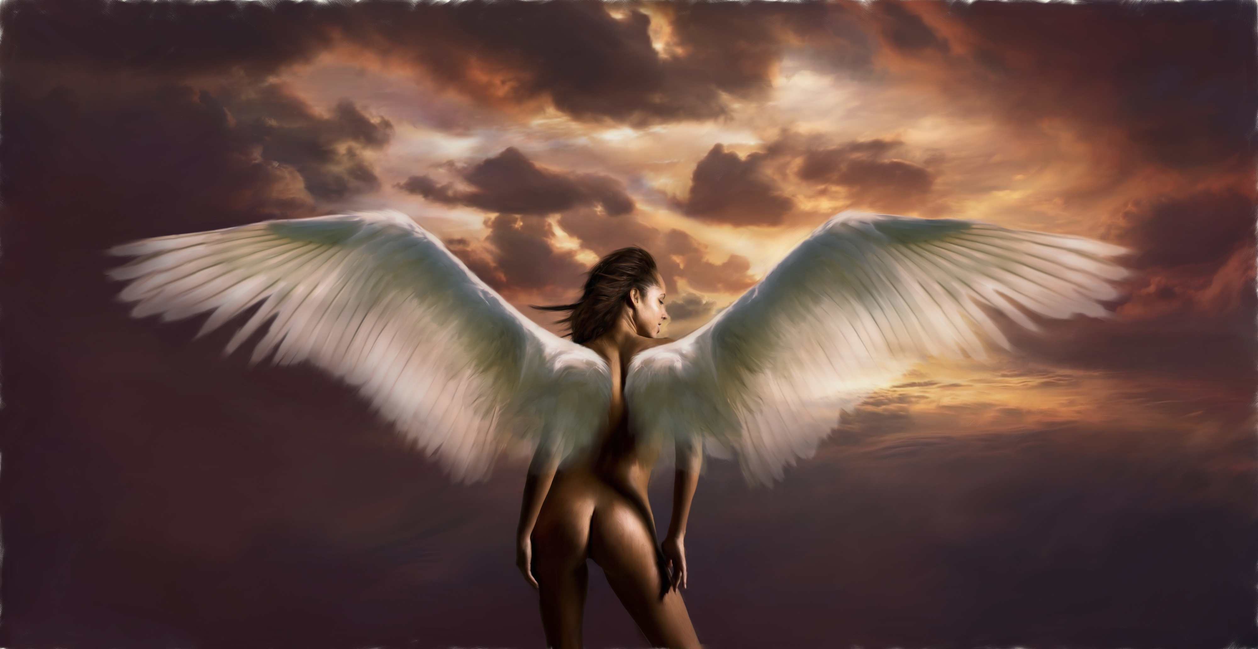 Обои angel, фантастика, ангел, профиль, крылья, девушка, арт на рабочий сто...