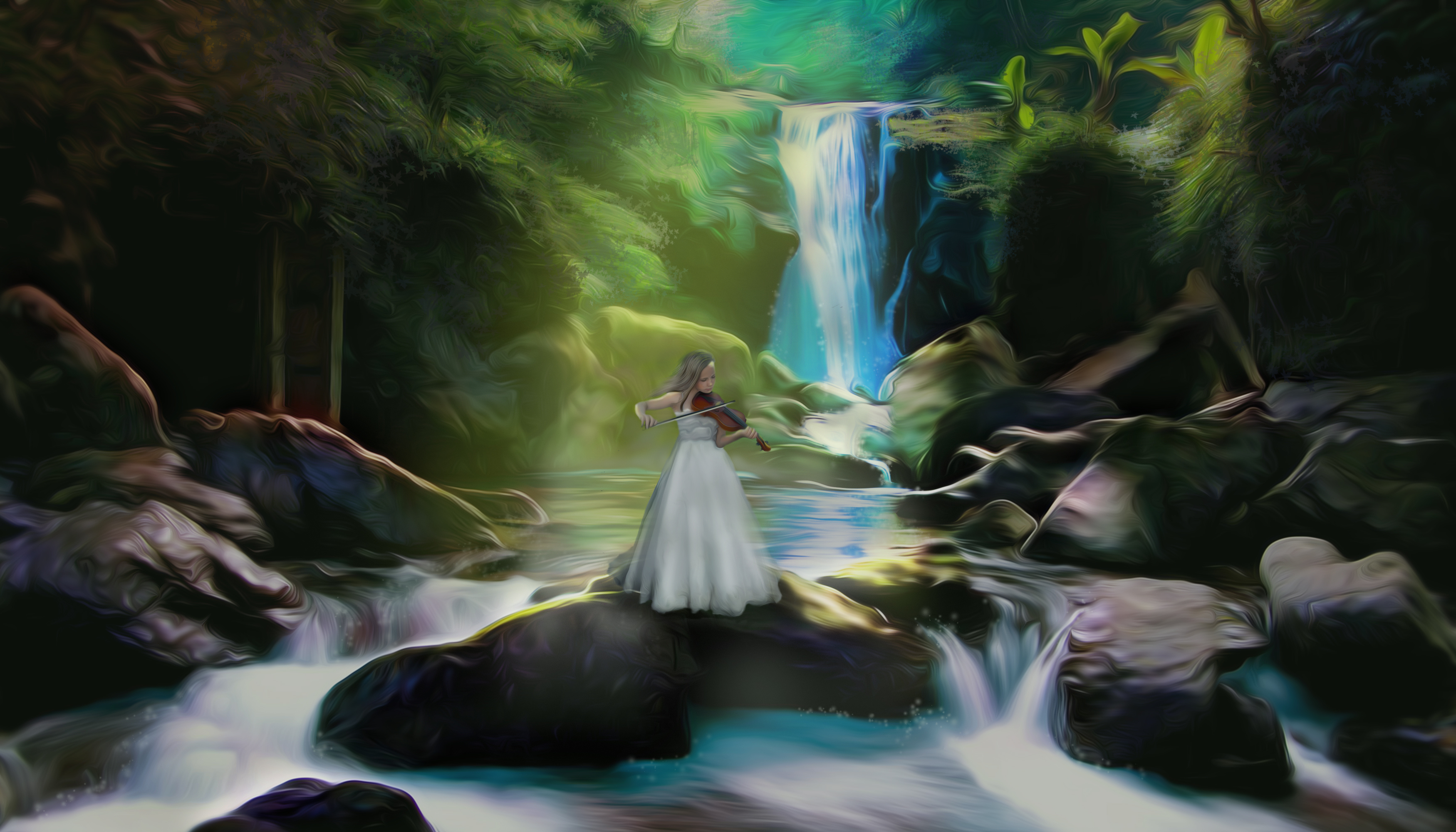 Песня поющие водопады. Сказочный водопад. Сказочный ручей. Девушка река фэнтези. Картины фэнтези природа.