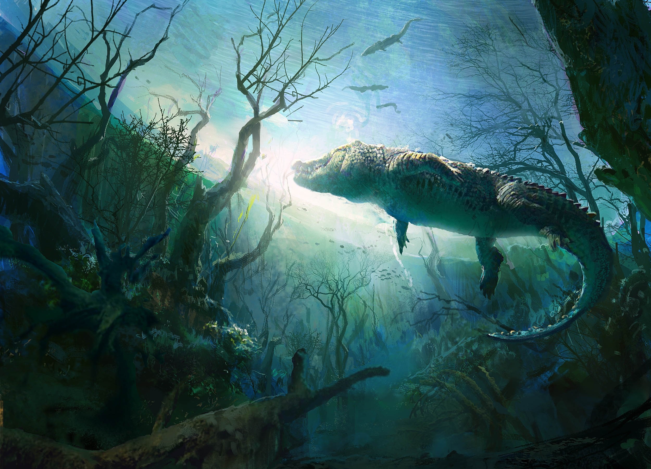 Морские динозавры 3d путешествие в доисторический. Морские крокодилы Юрского периода. Доисторический подводный мир. Подводные пейзажи. Подводный мир реки.