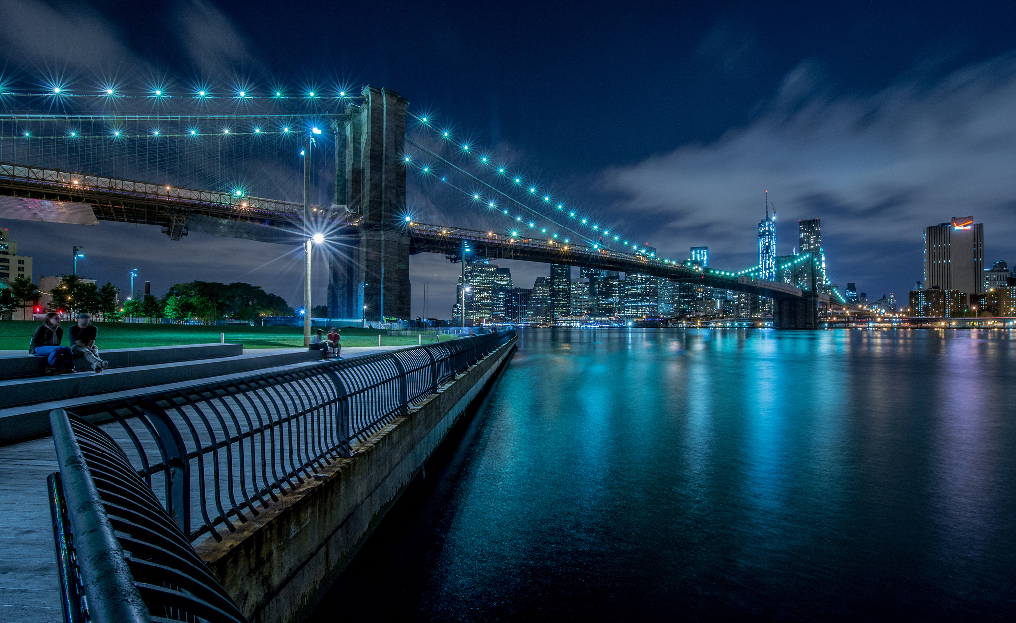 Обои ночную Нью Йорк Бруклинский мост