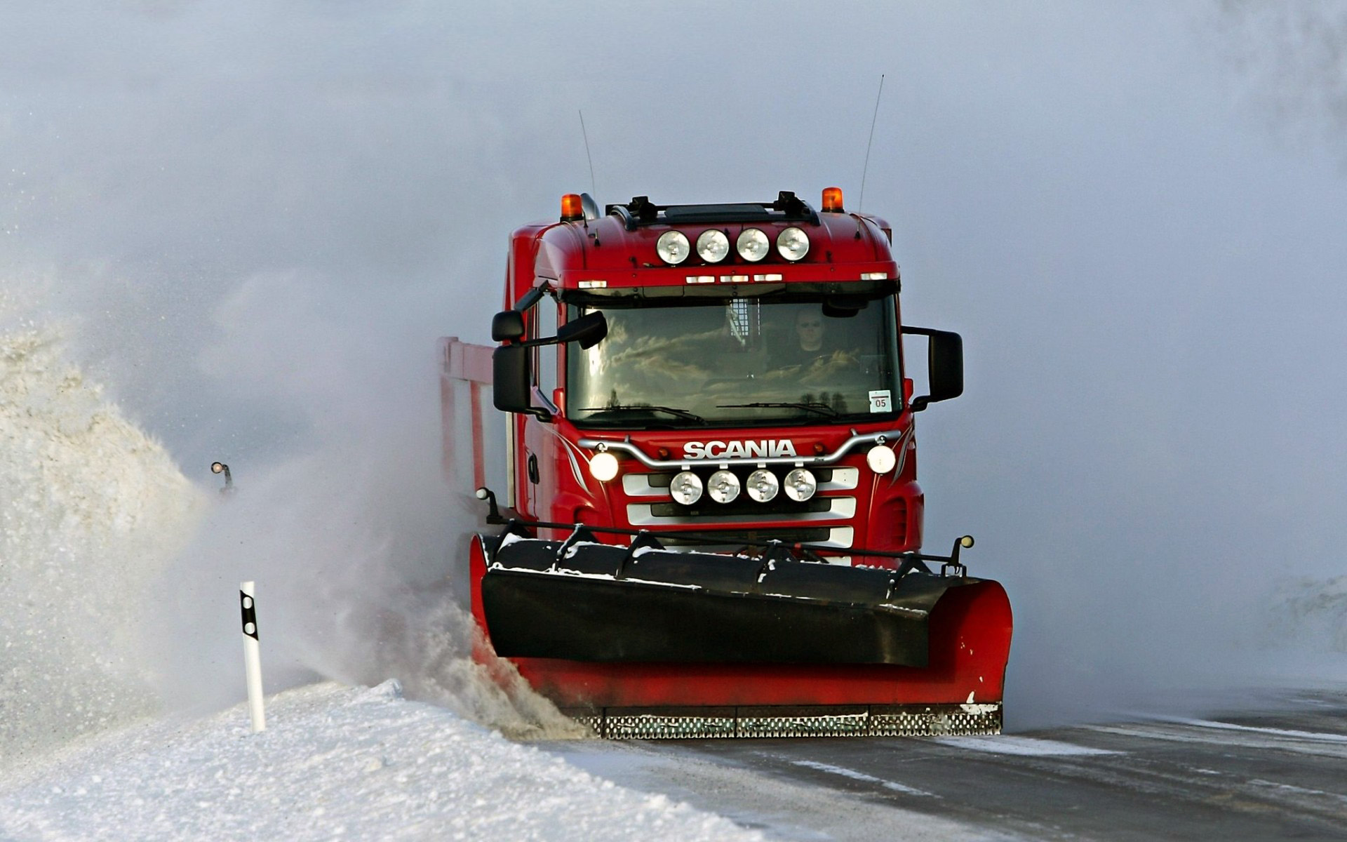 Обои Зима, снегоуборочная машина, Scania на рабочий стол