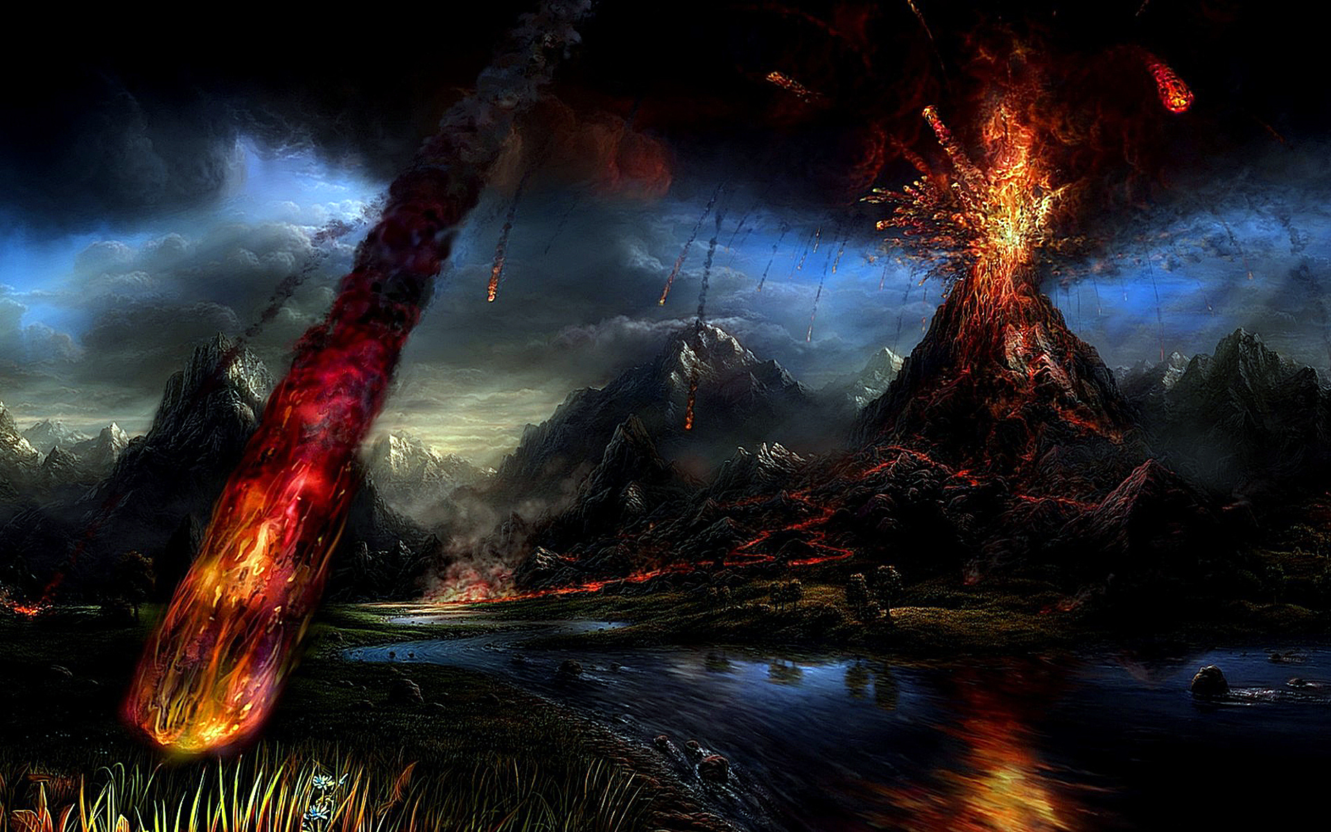 Тревога вулкан. Извержение вулкана арт. Извержение ЛАВЫ. Извергающийся вулкан арт. Огненный пейзаж.