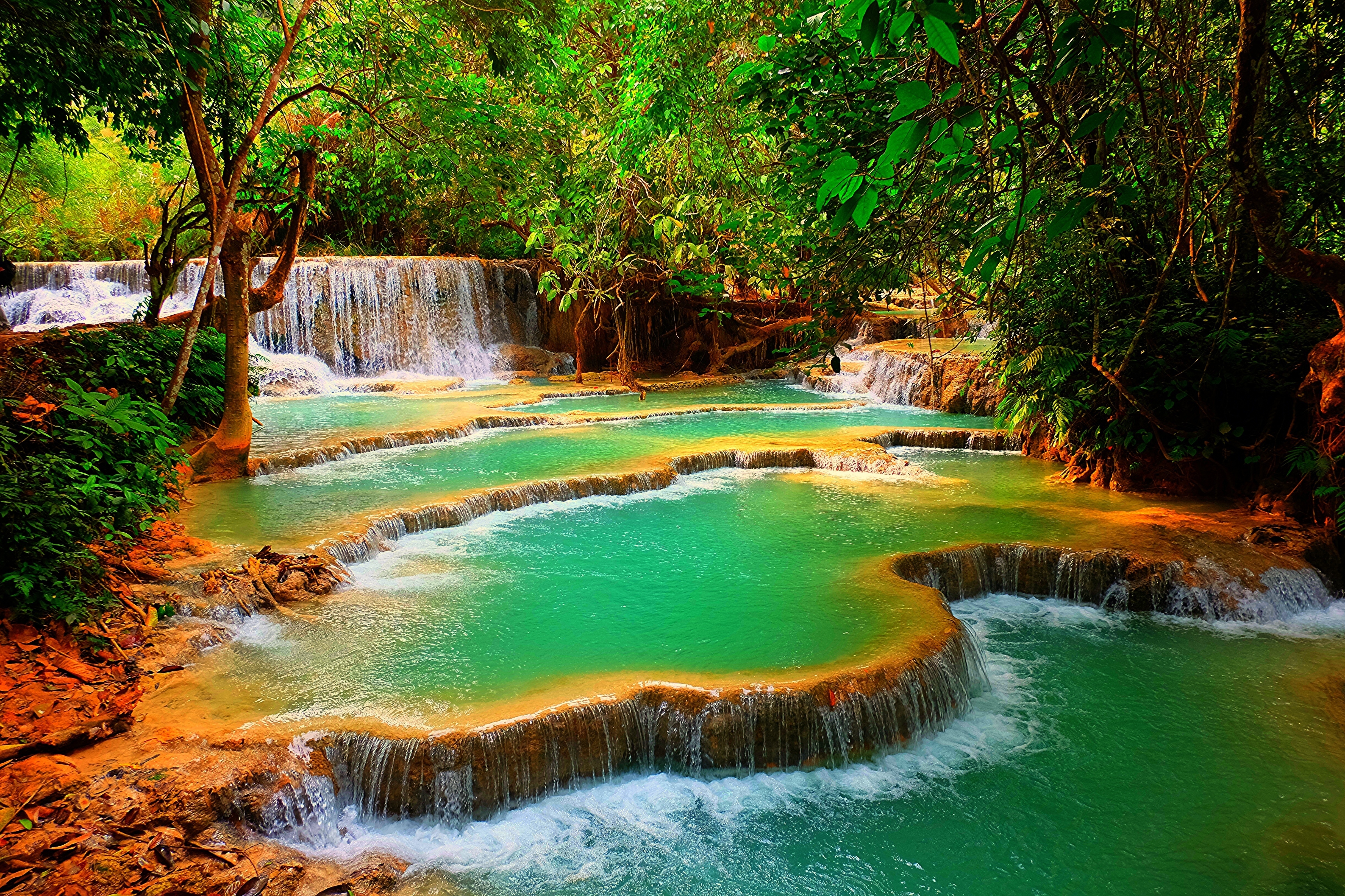 Обои красивые водопады. Тропики водопад Лагуна. Лаос Луанг Прабанг водопад. Водопад Эраван. Водопад « голубая Лагуна» ( г.холм).