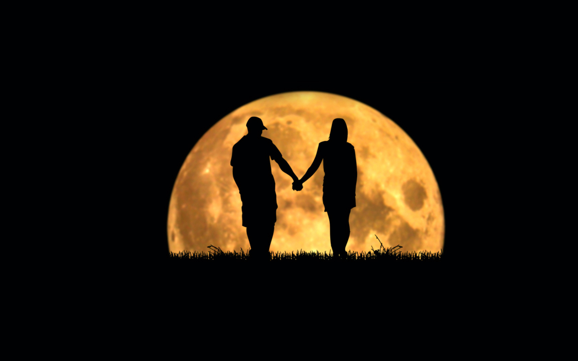 Обои романтика, двое, свидание, луна на рабочий стол. 