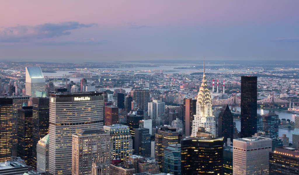 закат, New york, Манхэттен, небоскрёбы, дома, город, Нью-йорк, здания, Manhattan