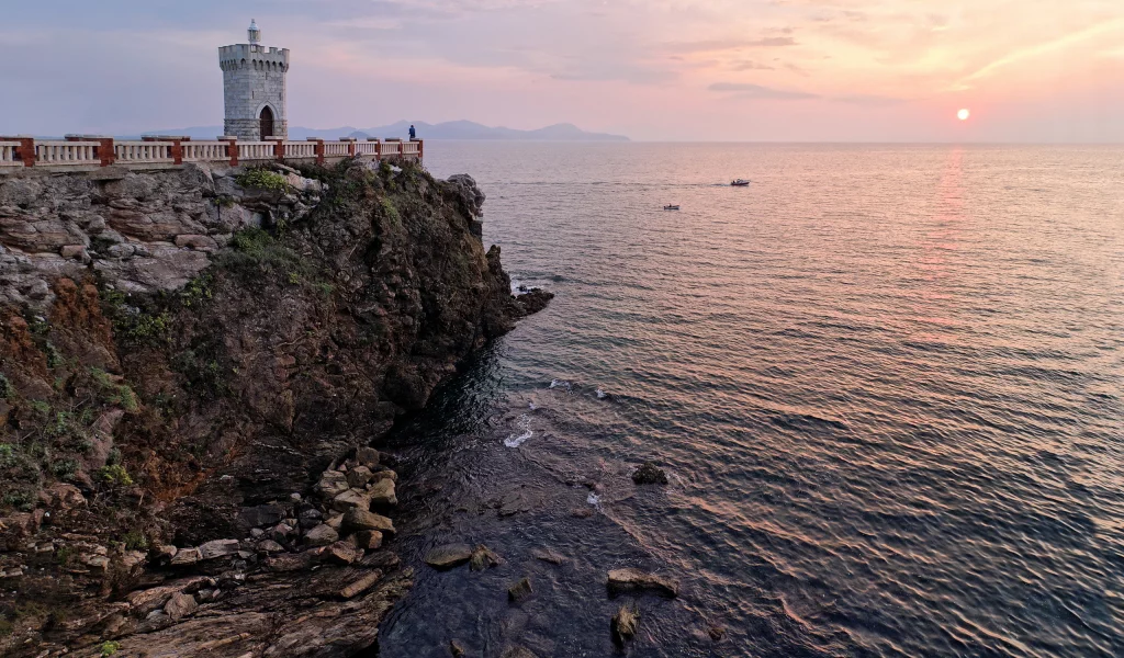 закат, море, пейзаж, скалы