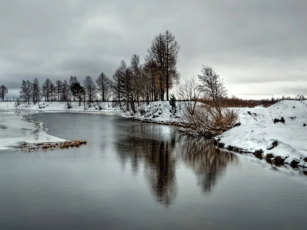 пейзаж, зима, река, природа