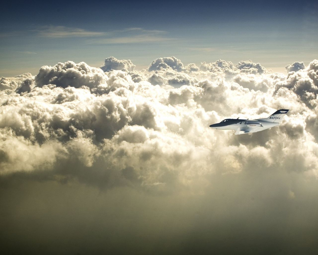 небо, самолет, облака