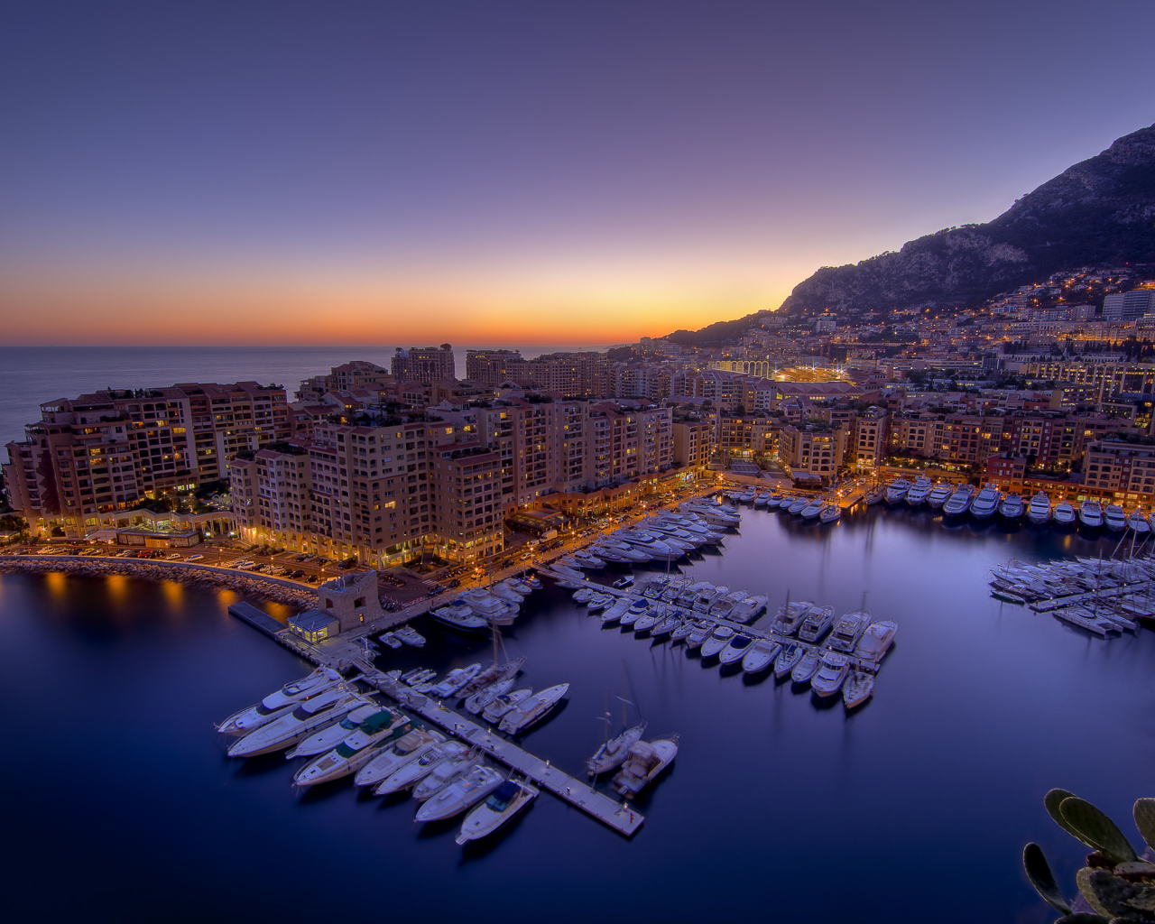 ночь, залив, город, monaco