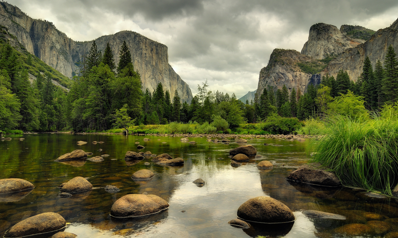 день, горы, камни, река, природа, лес, серый