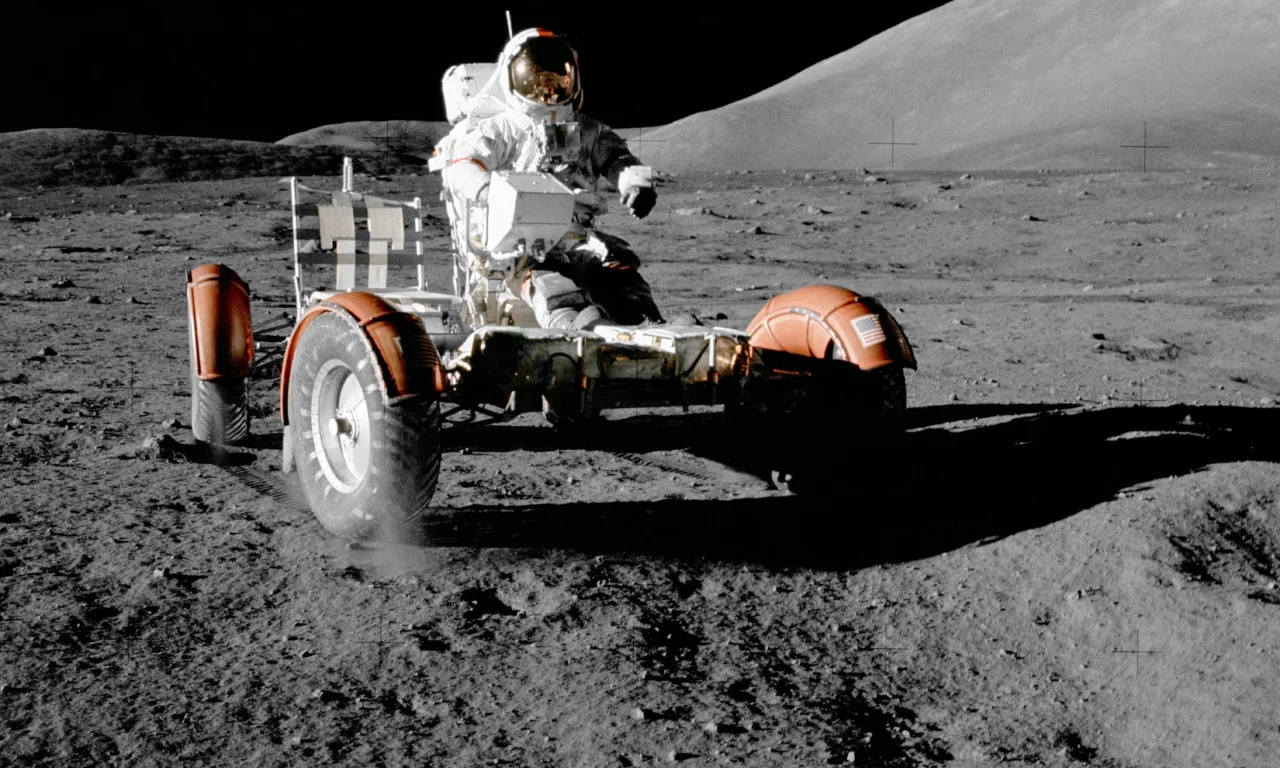 космос, луна, космонавт, обои, лунный автомобиль