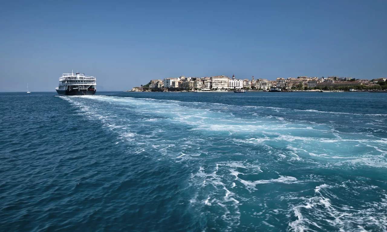 небо, море, корабль, лето