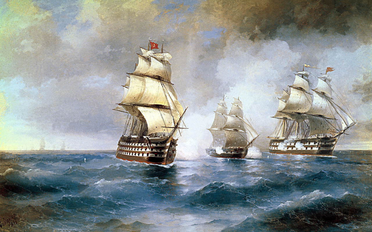 айвазовский, облака, картинаморе, волны, атакованный двумя турецкими кораблями, корабли, бриг «меркурий», небе