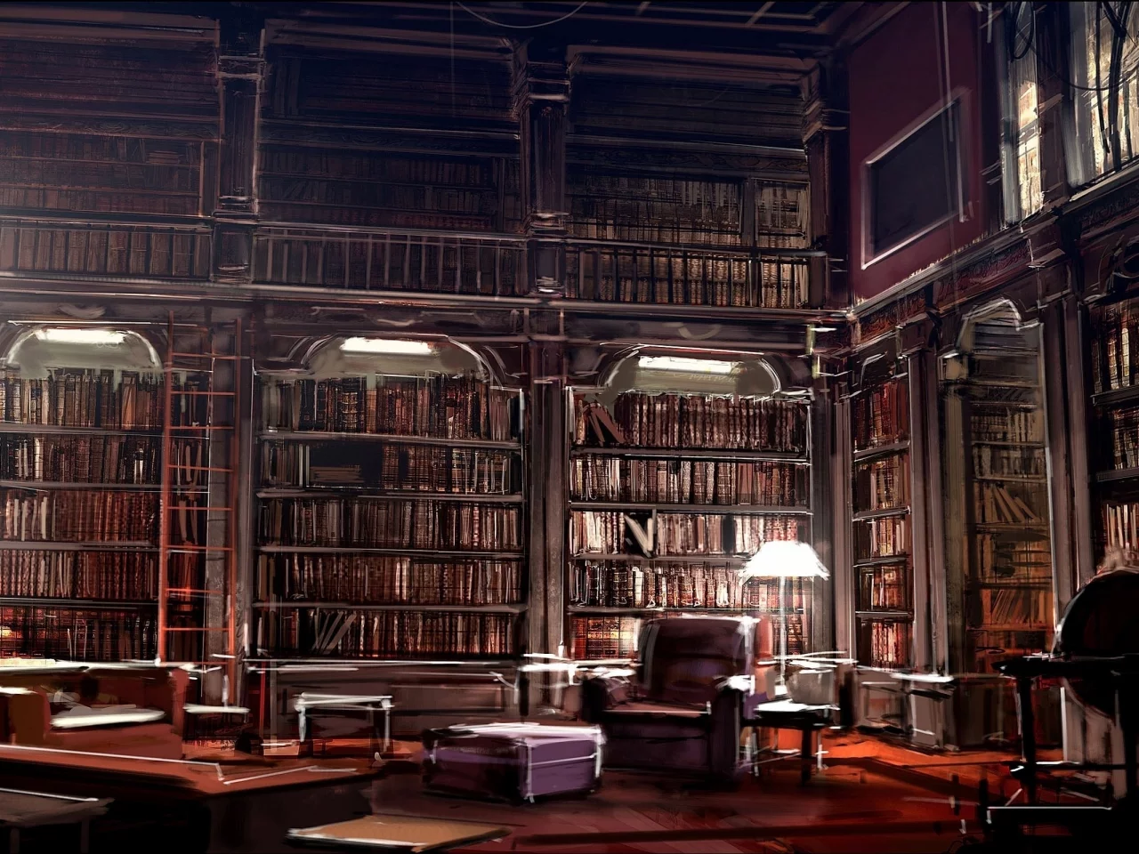 полки, библиотека, книги