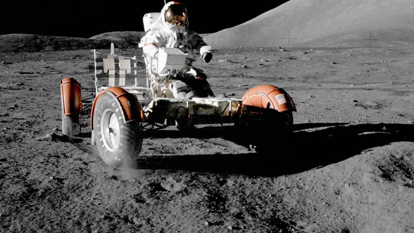 космос, луна, космонавт, обои, лунный автомобиль