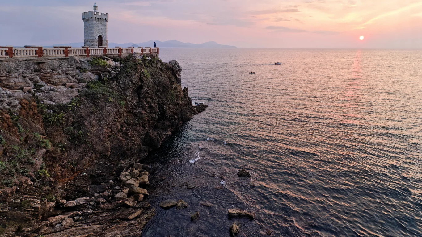 закат, море, пейзаж, скалы