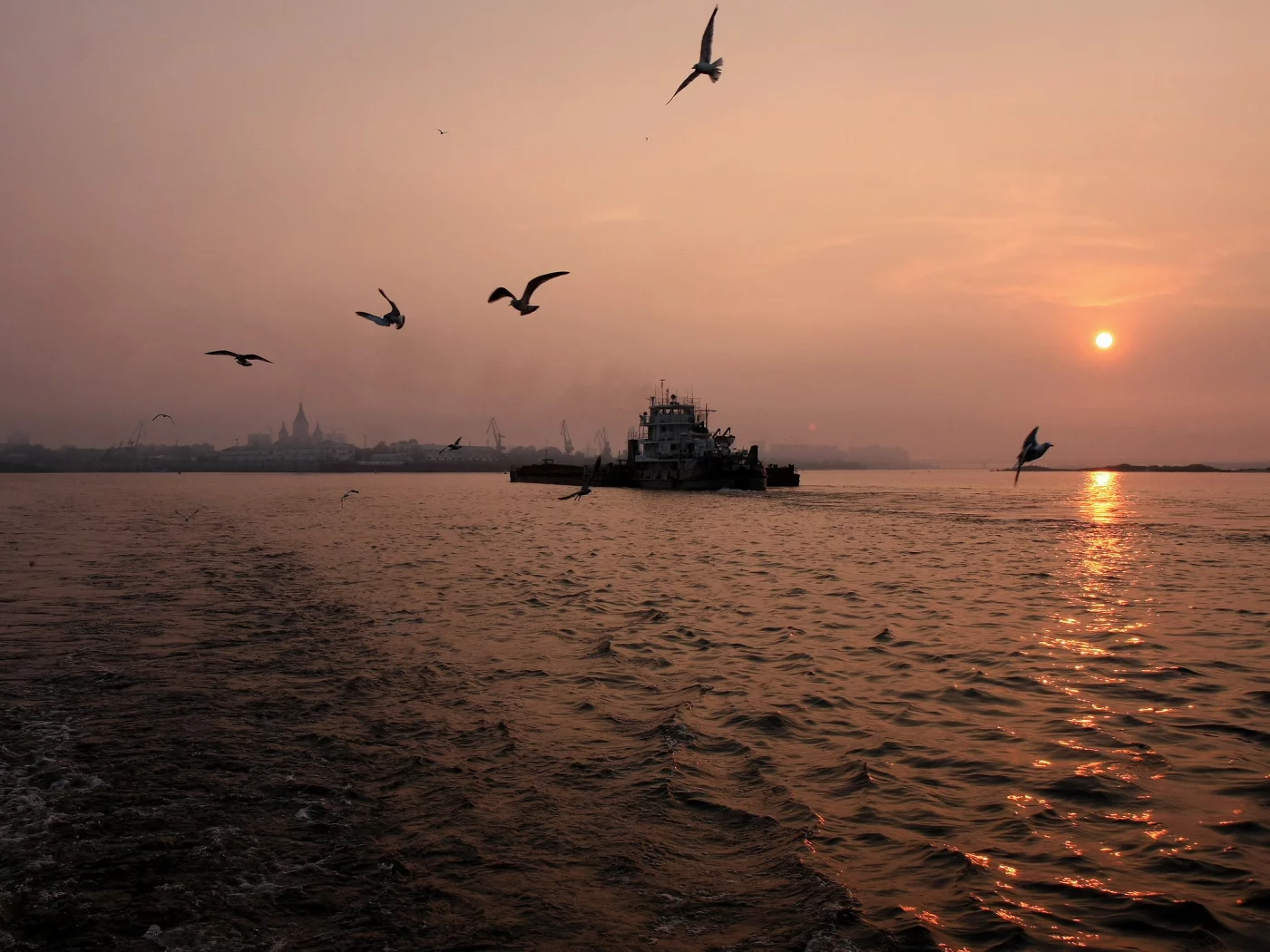 море, ночь, корабль, залив
