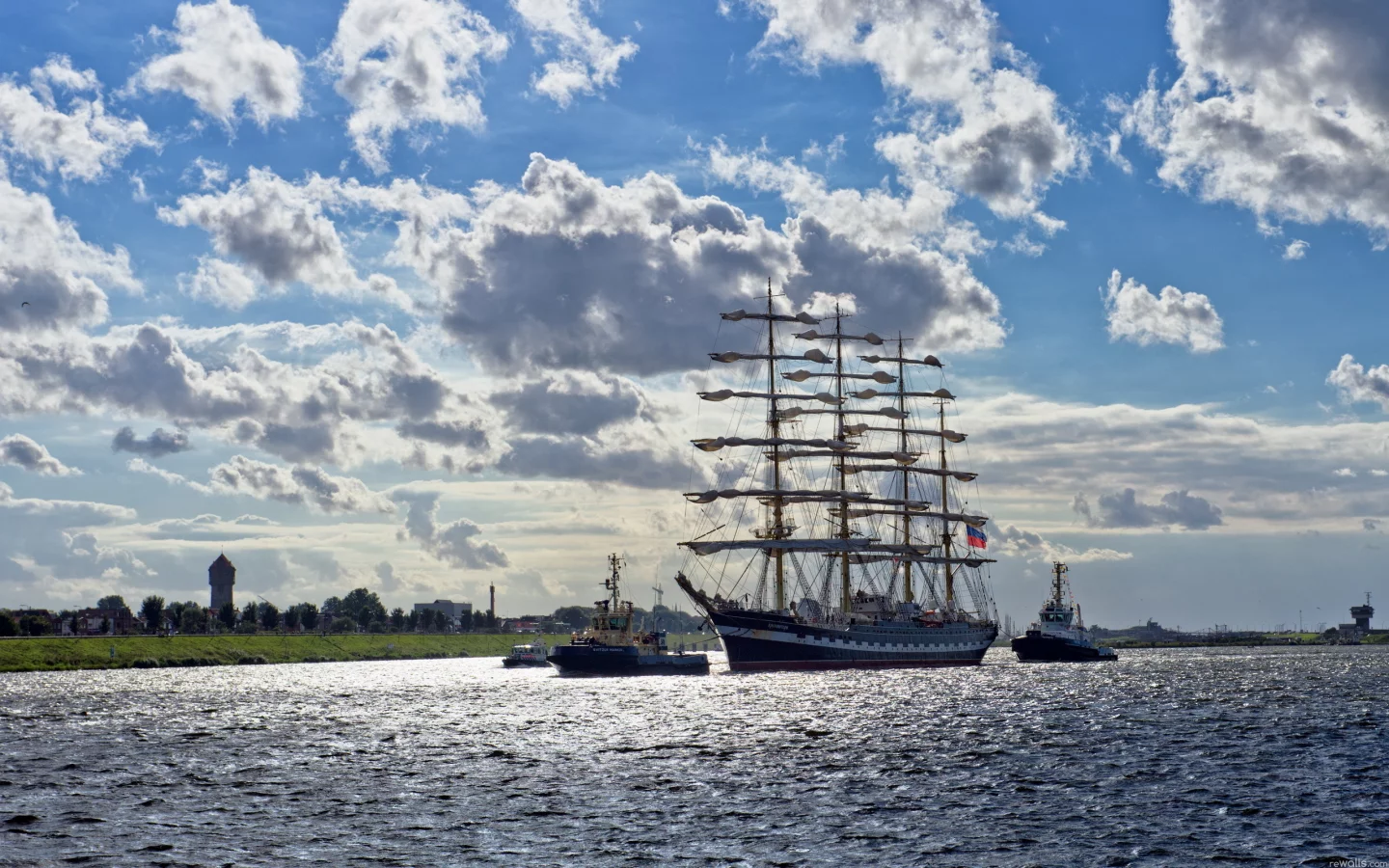 корабли, море, небо, лето
