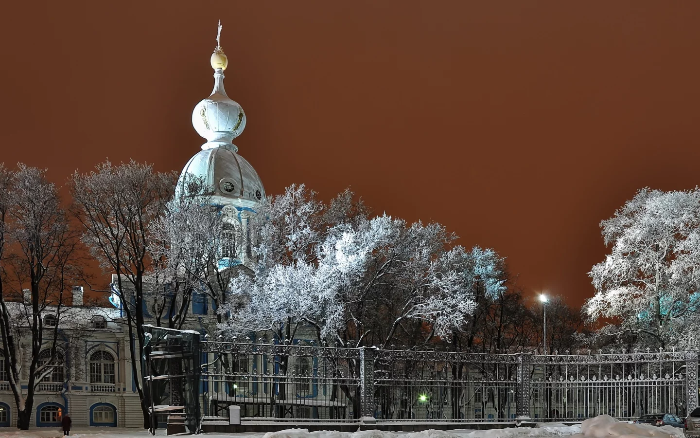 зима, храм, цвет, небо
