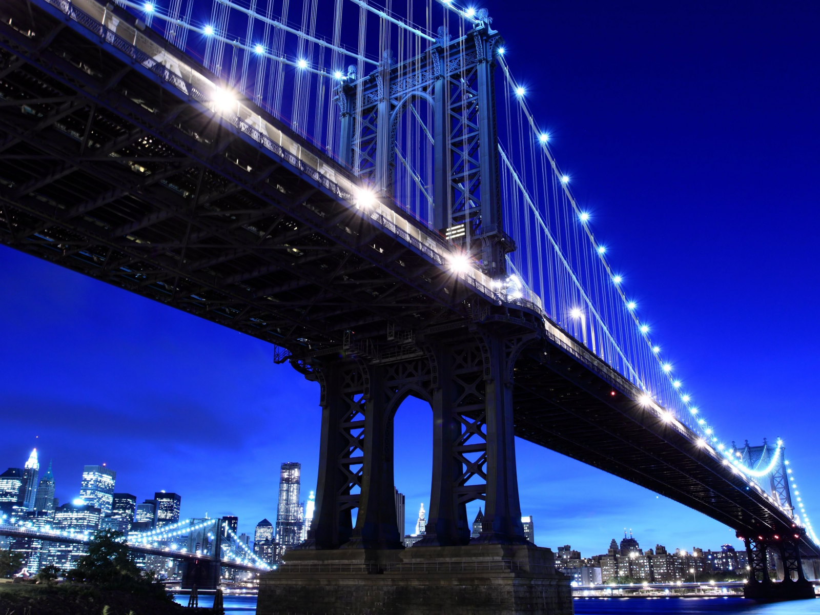 мегаполис, сердце, ночь, сша, бруклинский мост, нью-йорк