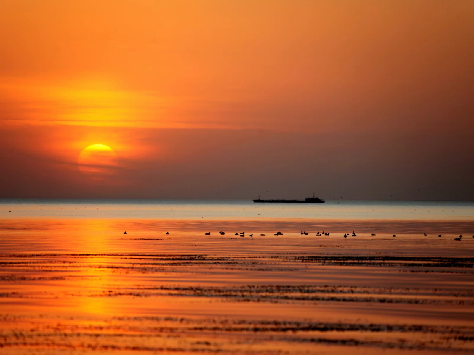 пейзаж, небо, закат, море, корабль