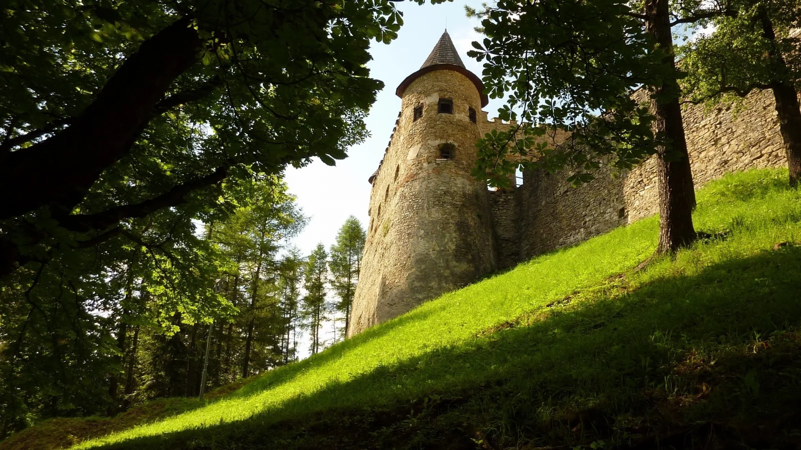 башня, холм, стена, замок, лето