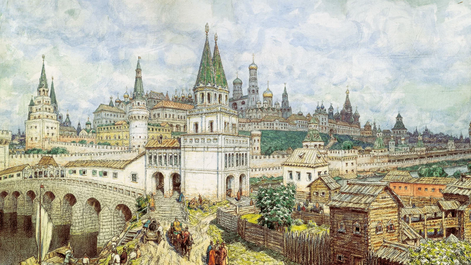 расцвет кремля, карандаш, акварель, уголь