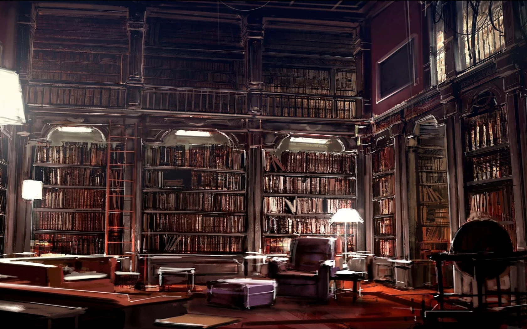 полки, библиотека, книги