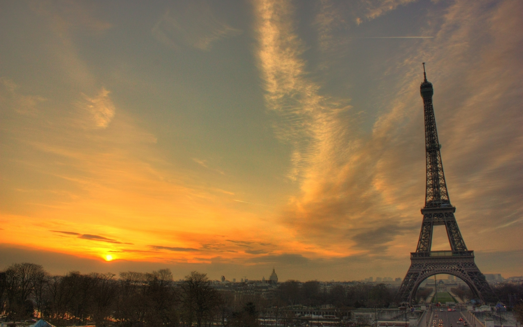 Париж, солнце, закат, башня