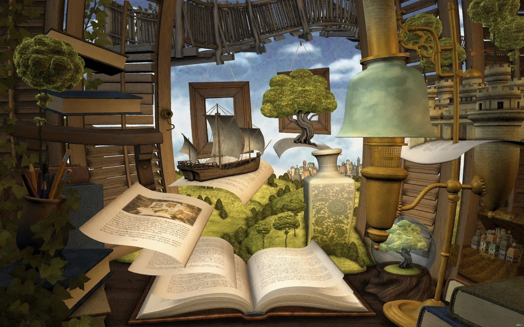 путешествие, полки, книги, корабль