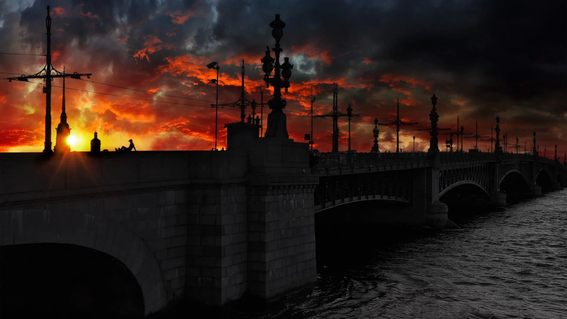 ночь, мост, санкт-петербург