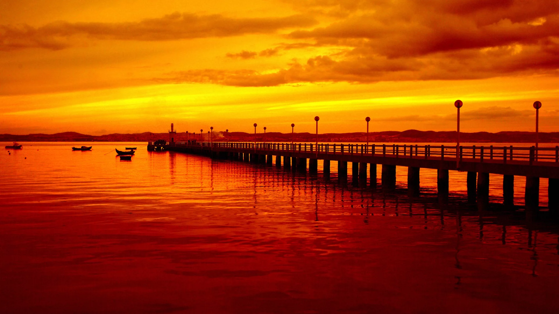 оранжевое, море, вода, закат, небо