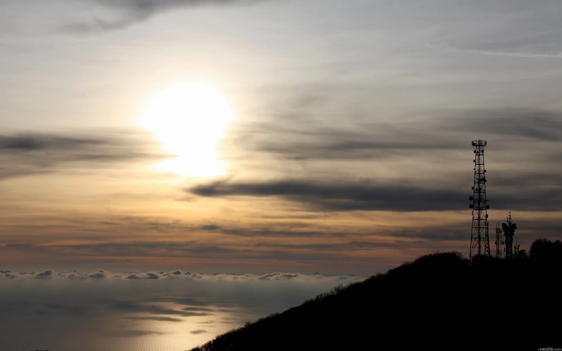 башни, пейзаж, закат, море