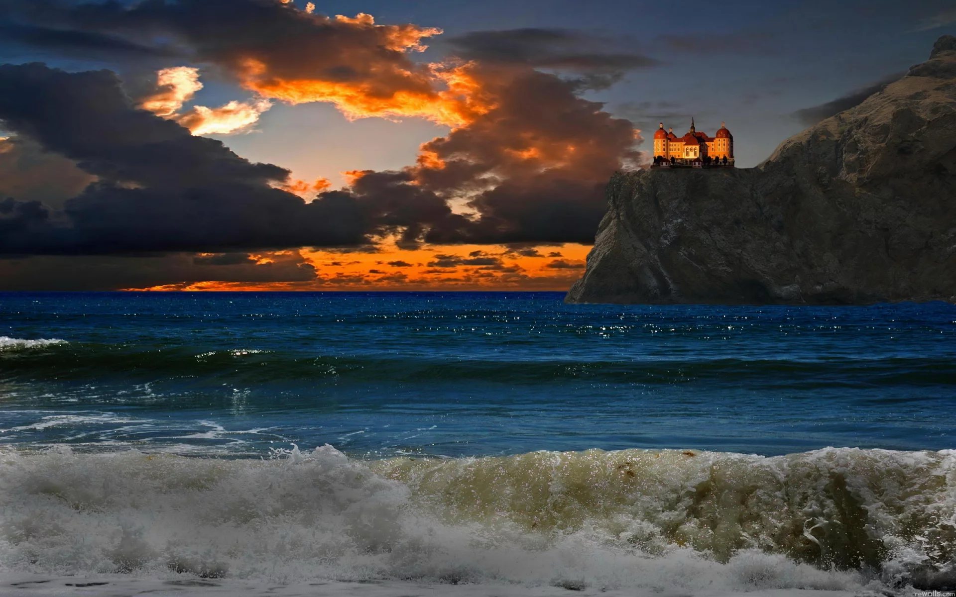 море, закат, небо