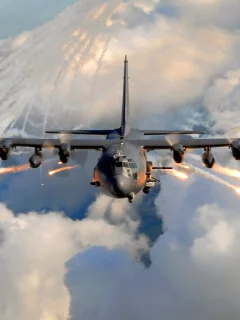 AC-130, облака, самолет, небо