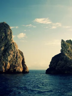 облака, скалы, море